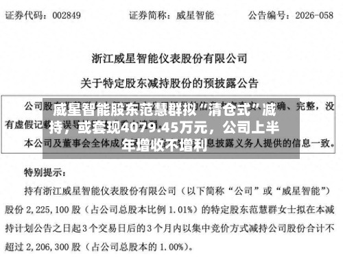 威星智能股东范慧群拟“清仓式	”减持，或套现4079.45万元，公司上半年增收不增利-第2张图片